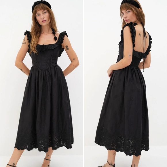 NWT For Love & Lemons Lindsey Corset Midi Dress Size XS in Black - Picture 3 of 11